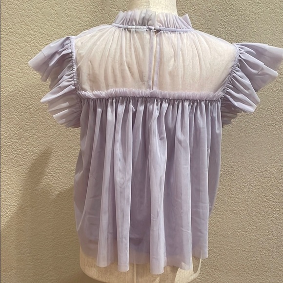 JOIE Lavender Tulle Ruffle Sleeve Blouse Sz M - Picture 4 of 5